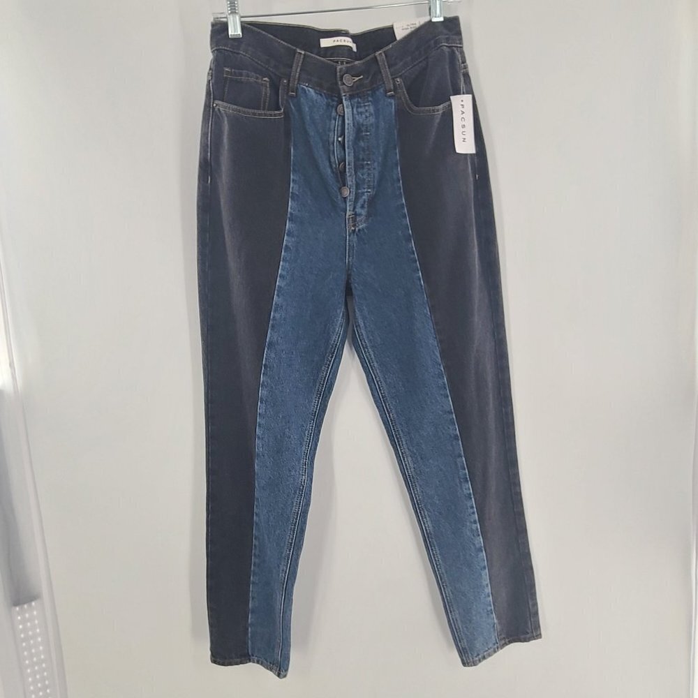 NWT Pacsun Size 28 Jeans NEW Ultra High Rise Slim Pannels Blue Gray Button Fly